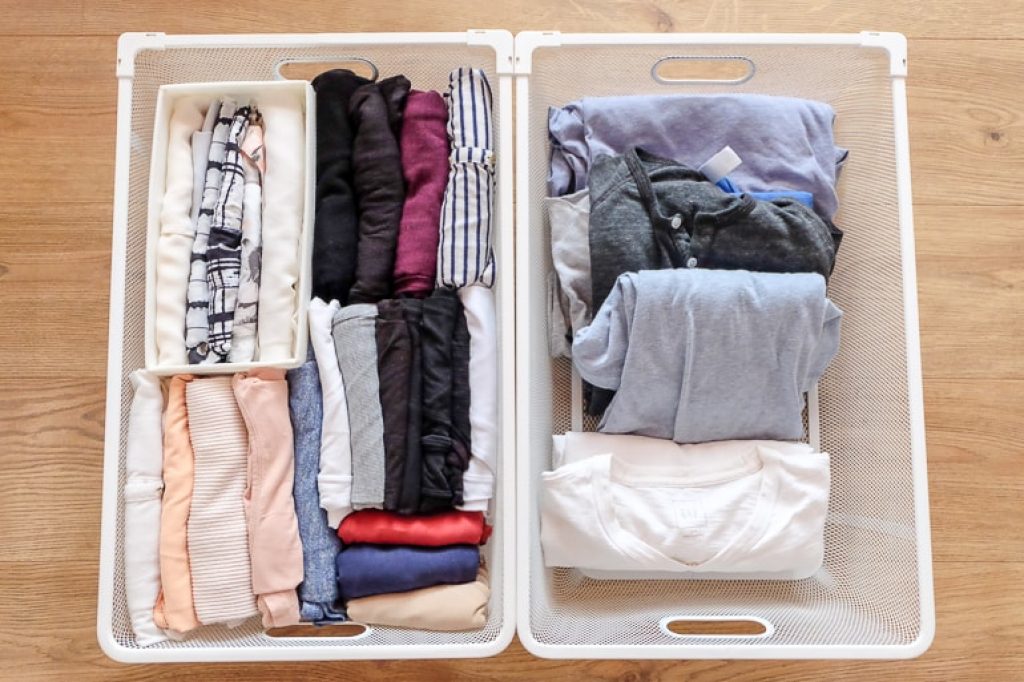 white metal drawers with folded clothes clear the clutter marie kondo