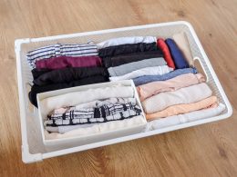 folded shirts in white drawer clear the clutter marie kondo