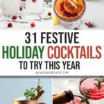 Photo Collage of holiday cocktails in glasses with decoration and text overlay for Pinterest